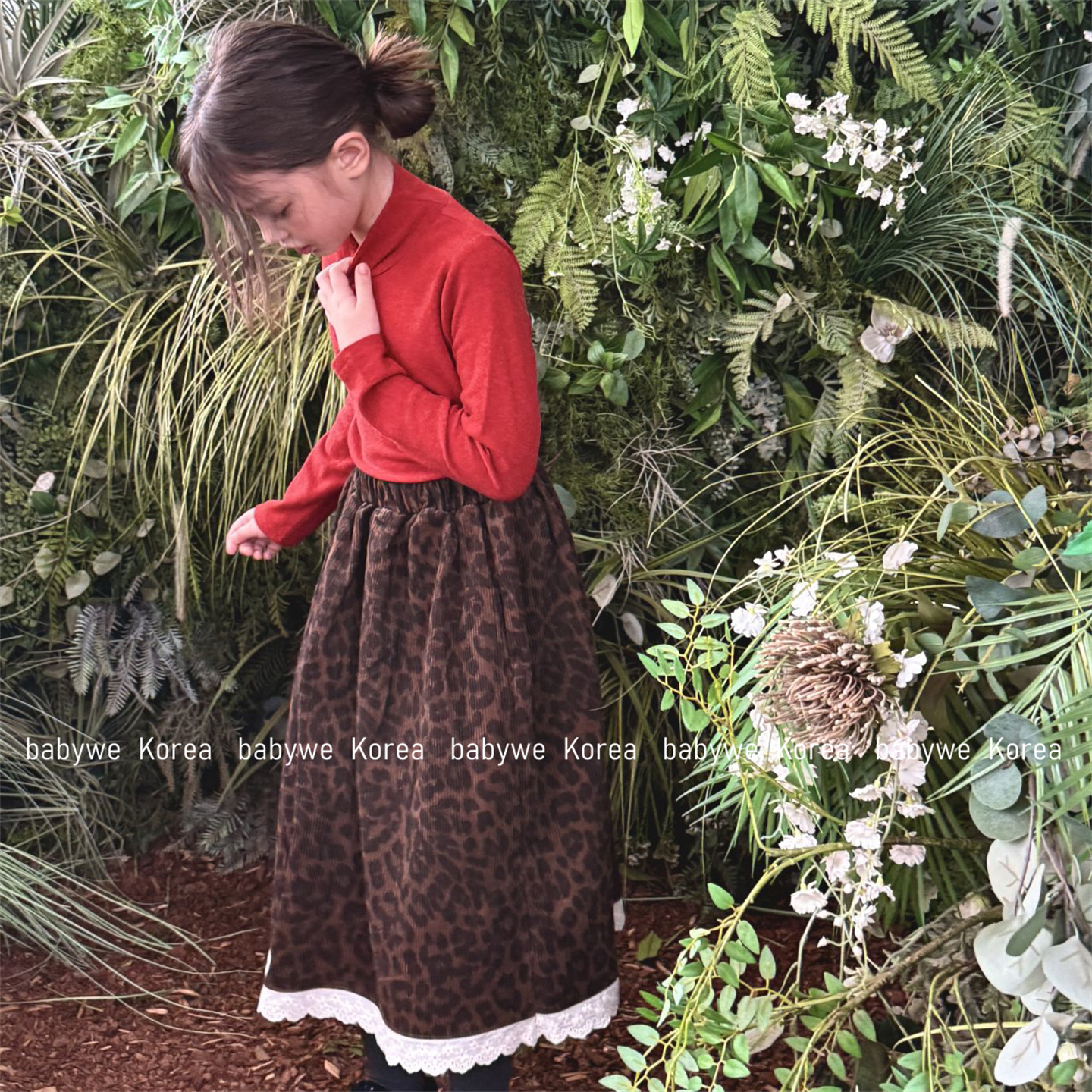 minimal叠穿神器豹纹蕾丝边长裙