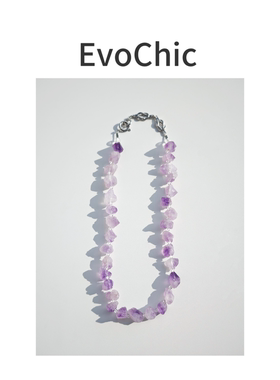 不规则紫水晶原石项链原创设计白水晶紫水晶高级感项链原石项链