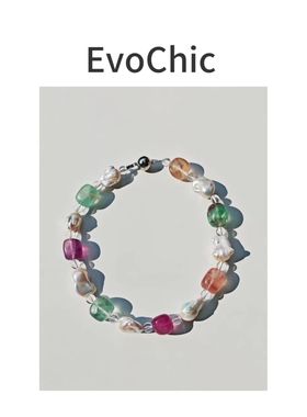 调色盘项链天然巴洛克珍珠天然萤石项链极简风小众项链