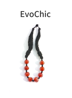 天然红黑玛瑙原创复古极简项链