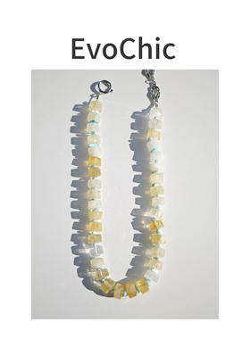 天然黄水晶、海纹石柠檬黄项链