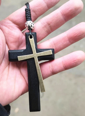 大小尺寸木质十字吊坠架项链男女复古手工长款毛衣链原创平安挂件