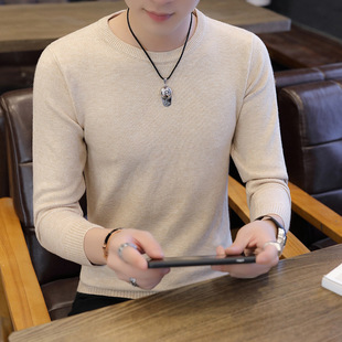 修身 线衫 针织衫 贴身上衣衫 圆领弹力内搭秋冬打底衫 白色毛衣男韩版