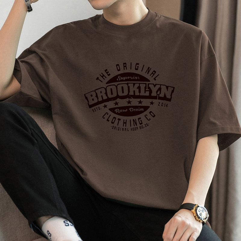 200g重磅美式t恤男短袖棉圆领上衣服宽松潮流印花半袖棉体恤