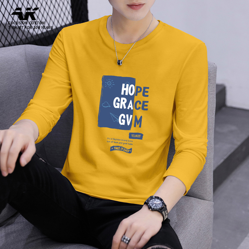 2025新款白色体桖男士长袖T恤潮流纯色上衣服内搭打底衫春季