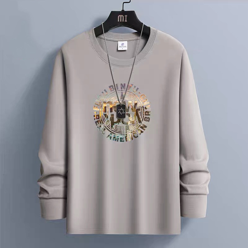 长袖T恤男圆领春秋印花休闲宽松青年学生外穿潮流ins打底衫体恤衫
