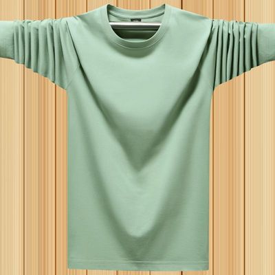 长袖t恤男圆领秋衣春秋季纯色运动打底汗衫宽松上衣服 豆绿色