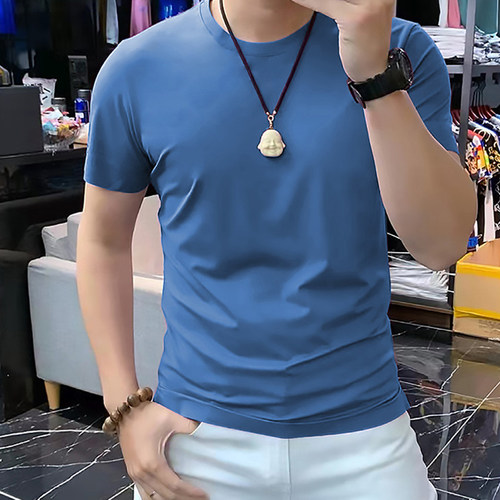 夏季纯色短袖t恤男圆领修身青年半截袖休闲薄款打底衫