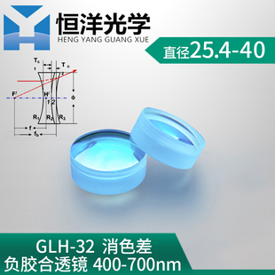 700nm负胶合透 40mm可见光增透400 双胶合消色差负透镜直径25.4