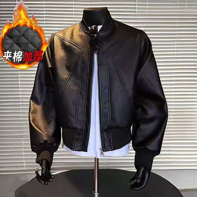 复古机车皮衣夹克棉服立领外套