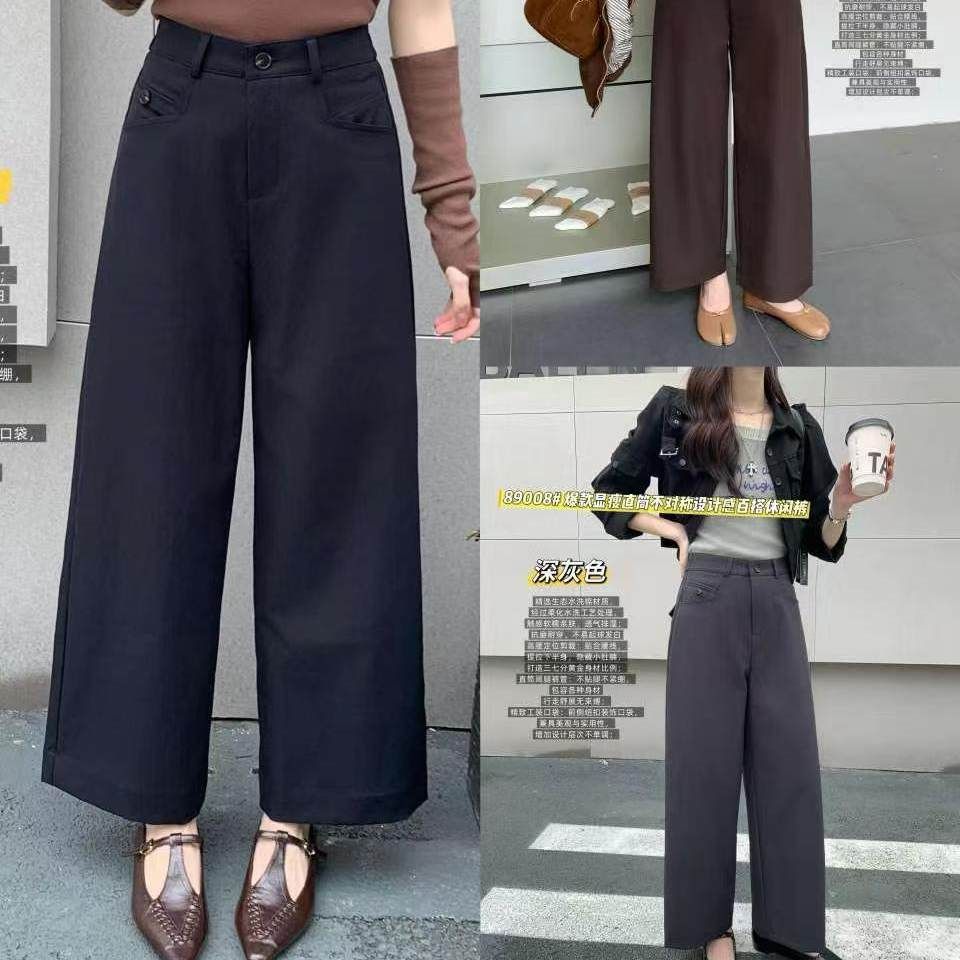 008早秋时尚水洗棉显瘦直筒休闲裤女简约百搭九分山本裤阔腿裤ins