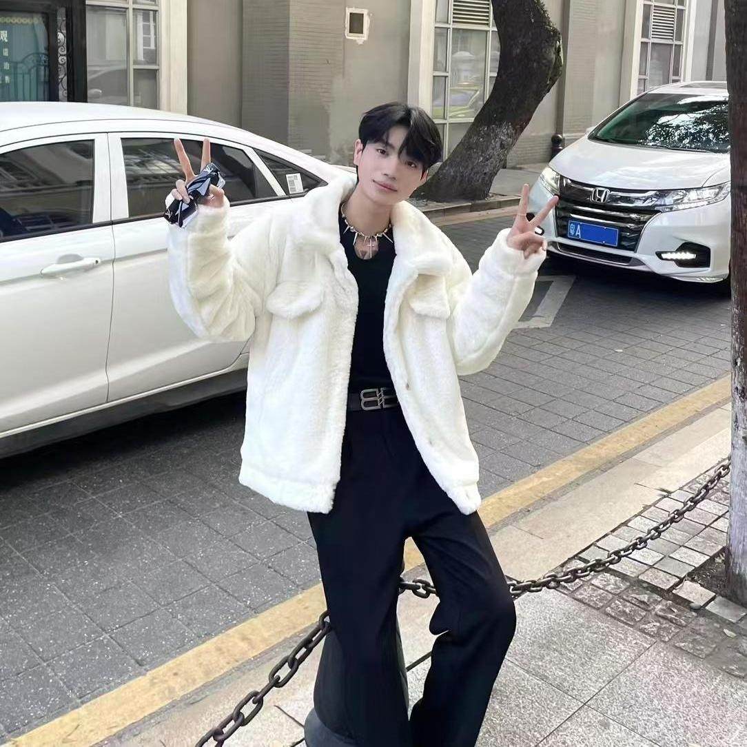 2024潮品男装新款冬季保暖加厚仿兔毛时尚百搭年轻时髦加厚毛大衣,男装,皮草,淘宝优惠券,粉丝福利购,淘宝优惠卷