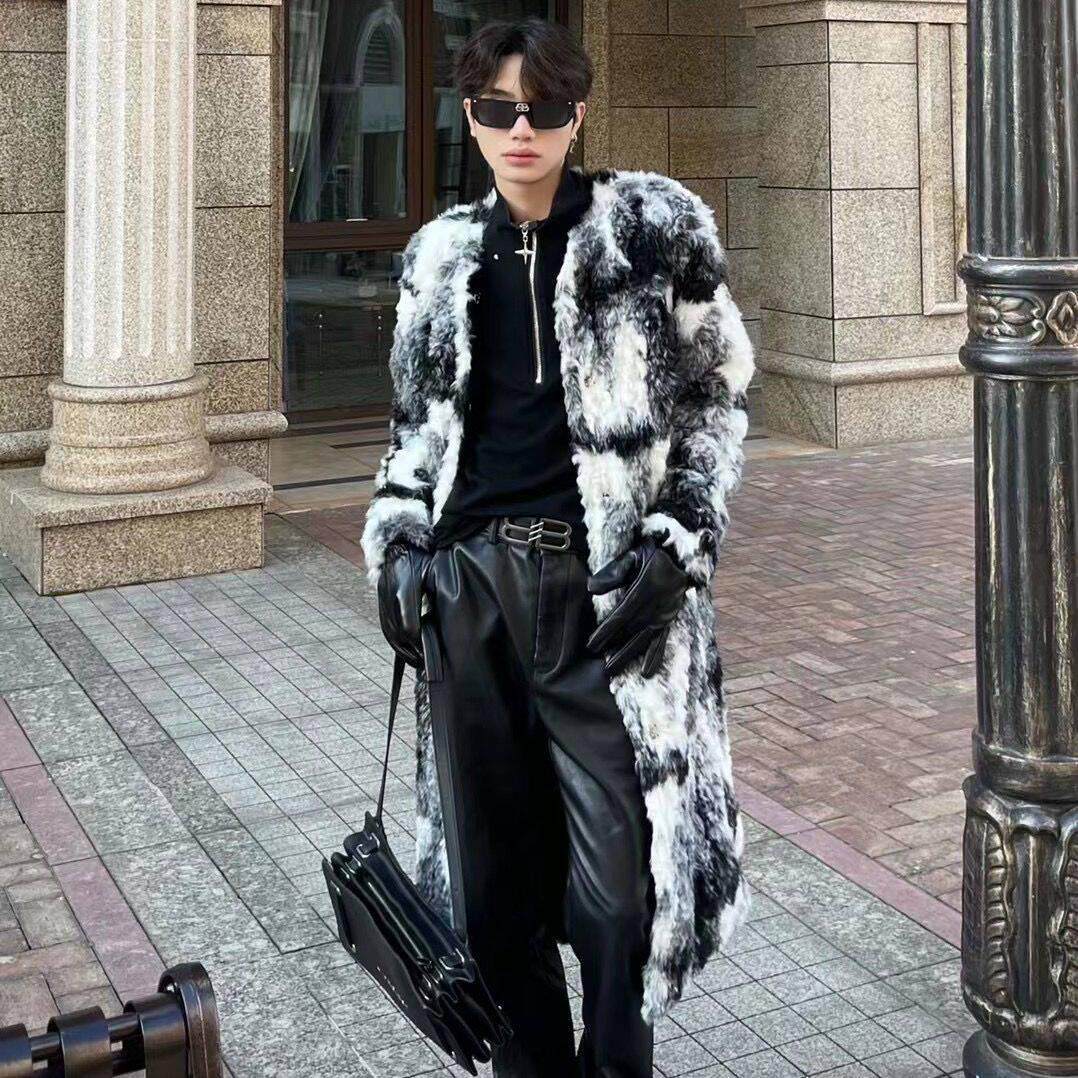 新款帅气2023羊羔撞色扎染毛绒夹克冬季外套宽松男士保暖风衣潮流