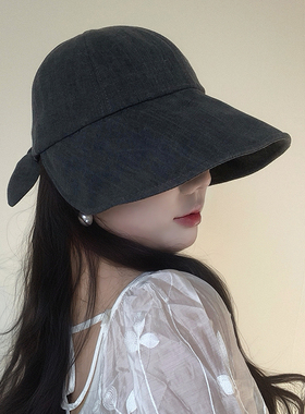 ［大头阿枝］新款春夏季简约纯色渔夫帽大头围女蝴蝶结大檐遮阳帽