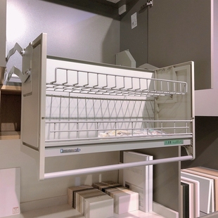 松下升降拉篮下拉式厨房橱柜吊柜收纳架上柜置物网篮二档重量阻尼