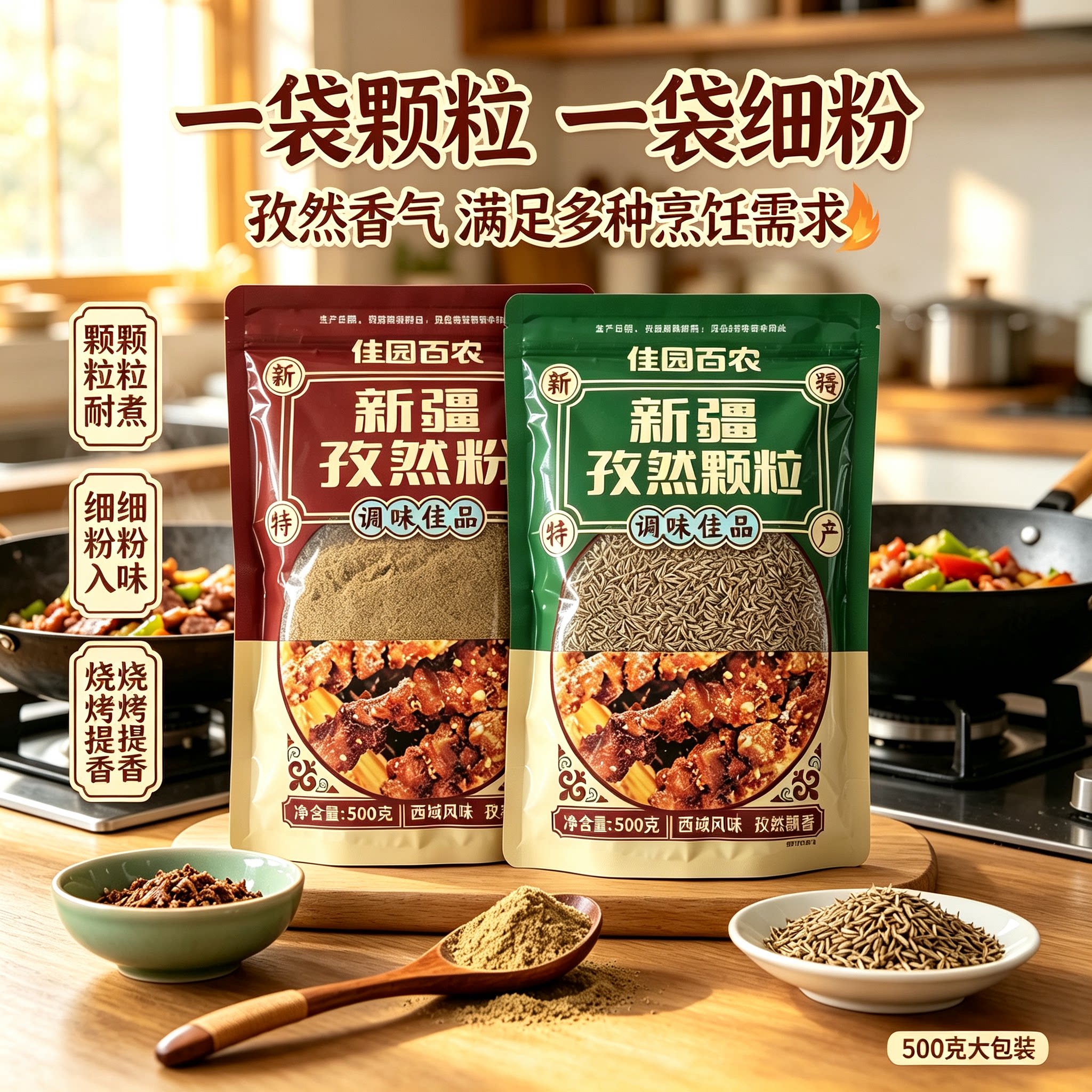 新疆佳园百农孜然粉孜然粒500g大包装烧烤调料撒料调味品家用商用