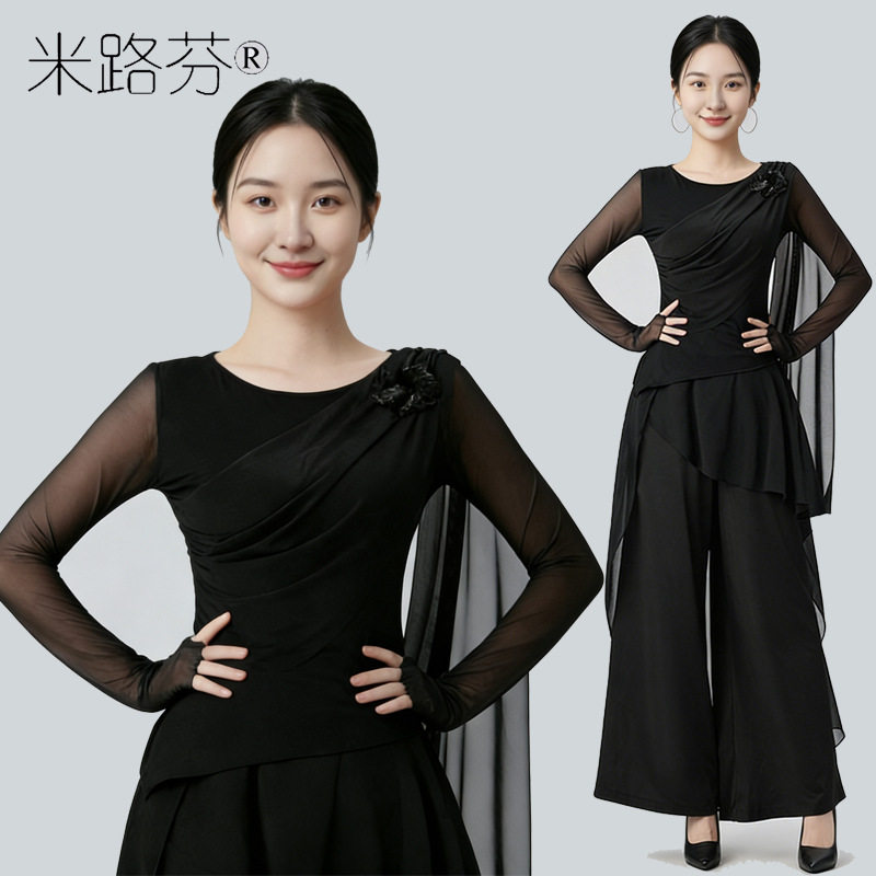 新款广场舞古典舞女练功长袖上衣现代舞表演中国舞练功身韵形体服