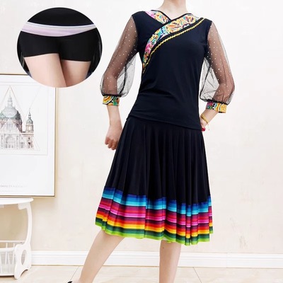 中老年广场舞短裙跳舞上衣夏季裙子交谊舞演出民族舞藏族舞半身裙