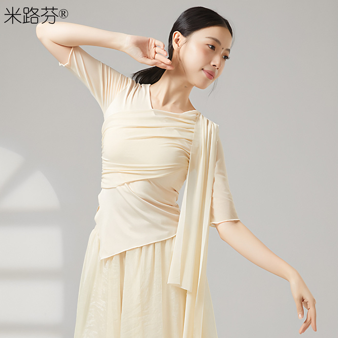 现代舞仙气现代形体练功长袖身韵网纱飘逸上衣女中袖古典舞舞蹈服