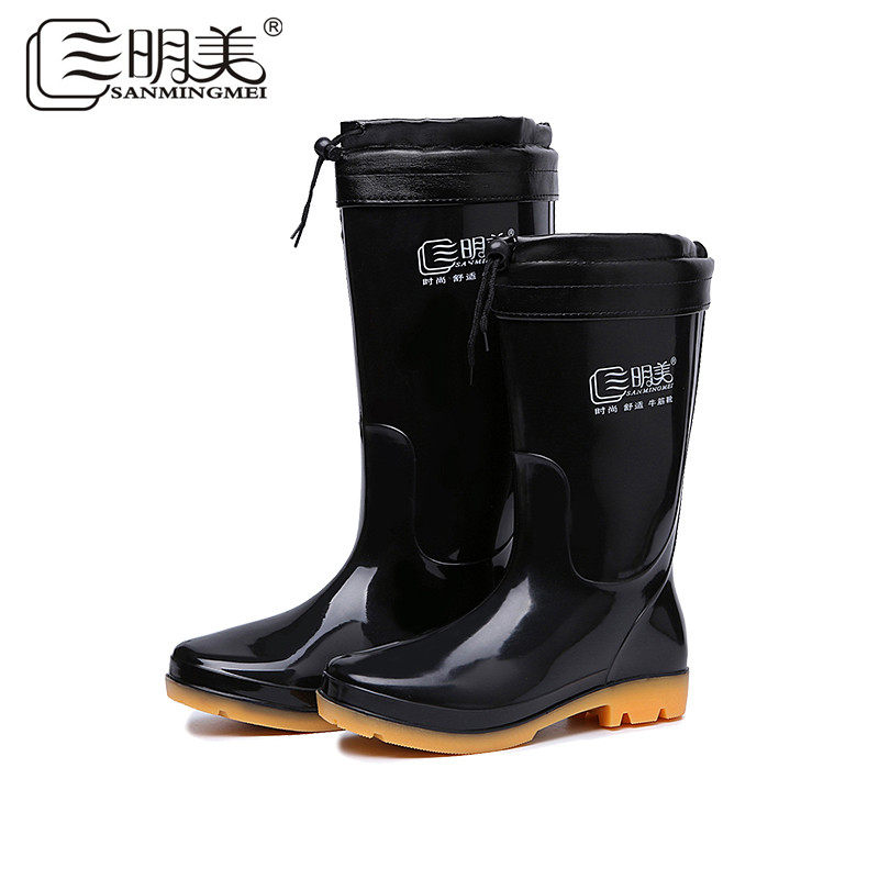 三明美男款防滑中筒加绒可拆雨鞋图片