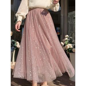 Mid length sequin star mesh skirt 女士中长款亮片星星网纱裙子