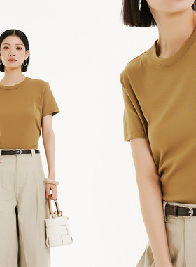 美娜舒丹2026春夏新款 女短袖T恤棉莫3303小圆领职业干练打底修身