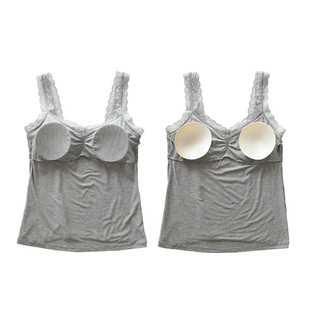 带胸垫吊带背心女乳腺术后蕾丝打底孕妇内衣背心式 内搭 怀孕期大码