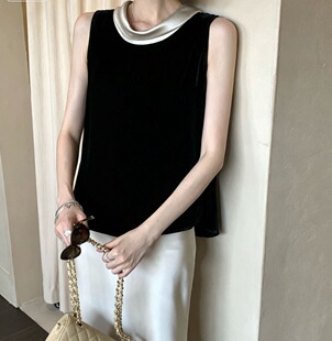 法式浪漫气质通勤OL百搭女衬衫无袖上衣桑蚕丝背心衬衣丝绒小衫夏