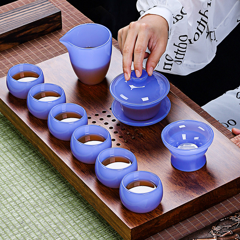 琉璃玉瓷帝王紫功夫茶具套装家用茶杯盖碗公道杯茶漏整套高端礼盒图片