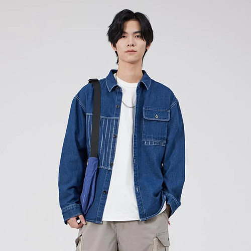 翻领长袖简约休闲拼接衬衫衬衣