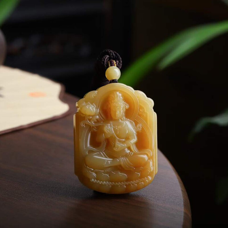 天然新疆和田玉玉器工艺品俄料老料满糖色玉石观音吊坠挂件带证书