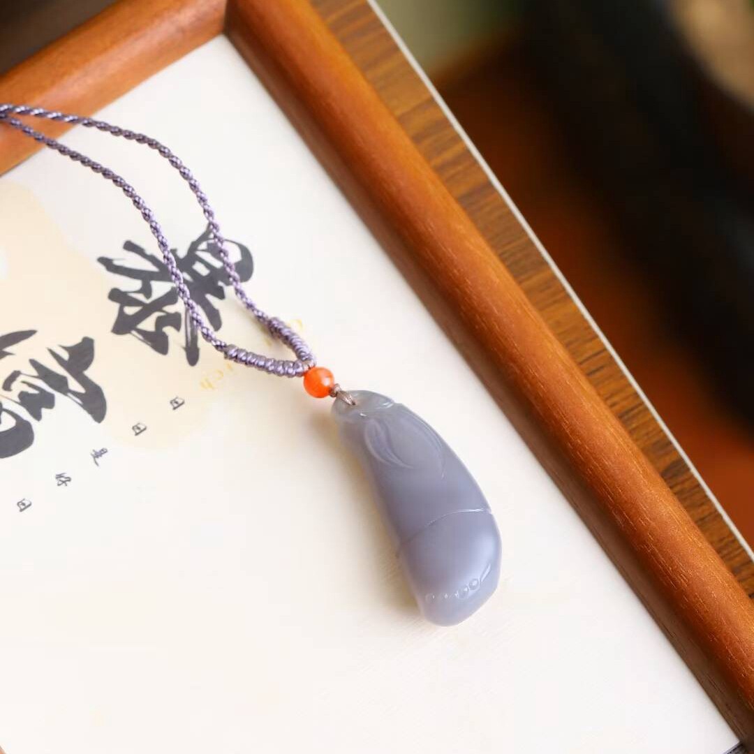 玉器工艺品天然新疆和田玉青海料老料烟紫色竹节吊坠男女玉挂坠