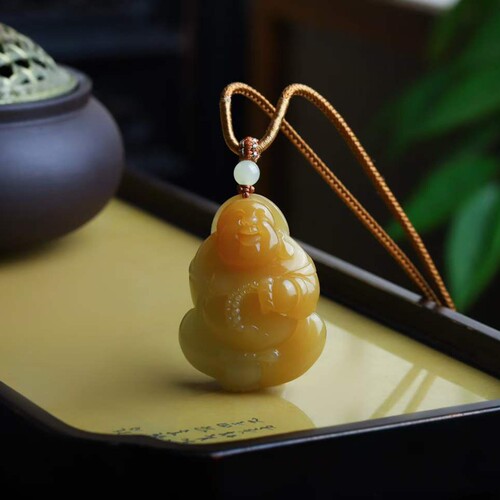 天然和田玉玉器工厂店新疆且末料老料俏糖色玉石弥勒佛吊坠挂件