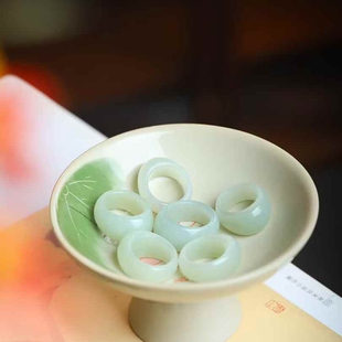 玉器工艺品天然新疆和田玉 山料老料青白玉戒指男女玉石戒指送证