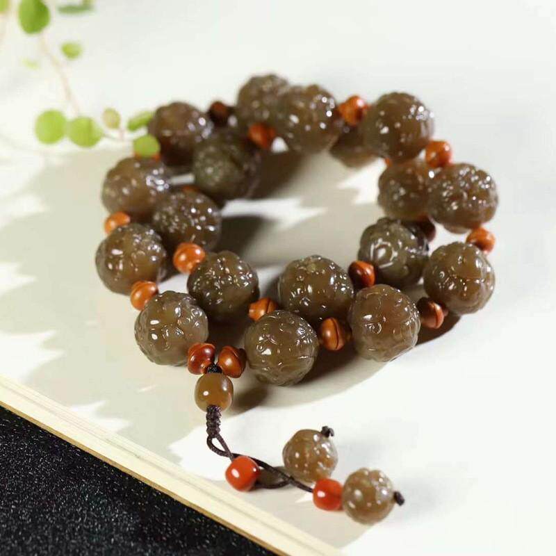 玉器工艺品天然新疆和田玉且末糖料老料满红糖醒狮手持男款手链