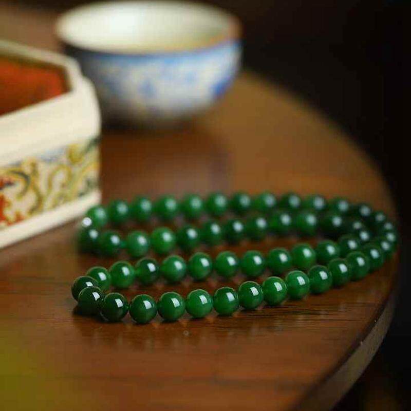 玉器工艺品天然新疆和田玉俄料碧玉老料菠菜绿项链妈妈链女款送证