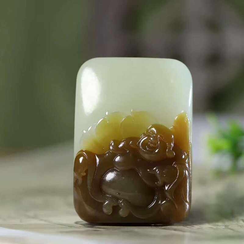 玉器工艺品天然新疆和田玉且末糖料老料俏红糖弥勒佛吊坠男女挂件