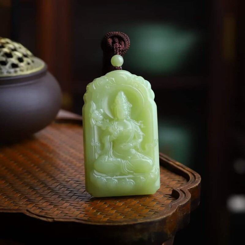 玉器工艺品天然新疆和田玉若羌黄口料老料玉石观音吊坠挂件附证书
