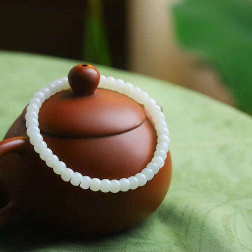 玉器工艺品天然新疆和田玉俄料羊脂级白玉老型珠手串女款手链送证