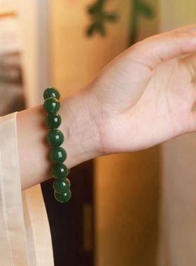 供应链碧玉菠菜绿和田玉多棱手链