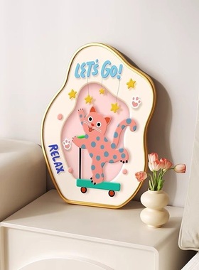 多巴胺波点猫桌面装饰画床头柜摆画卧室挂画入户玄关柜电视柜摆件