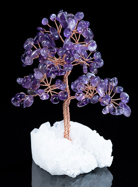 黄水晶白晶底发财招财树创意工艺品家居办公室店铺摆件