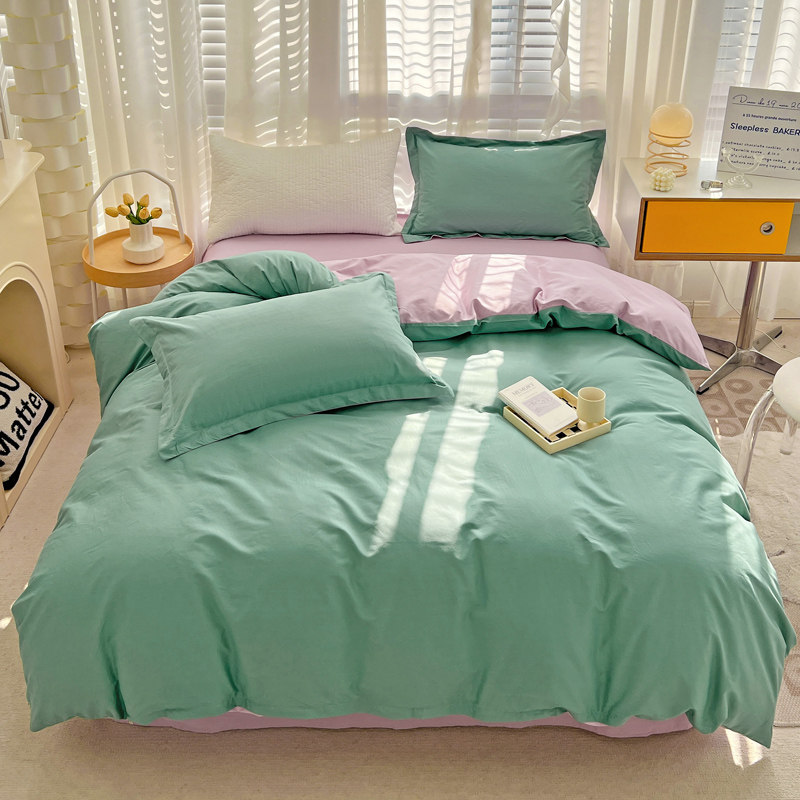 100%全棉纯色四件套双人1.8米床单人1.5m被套200x230简约纯棉4i.