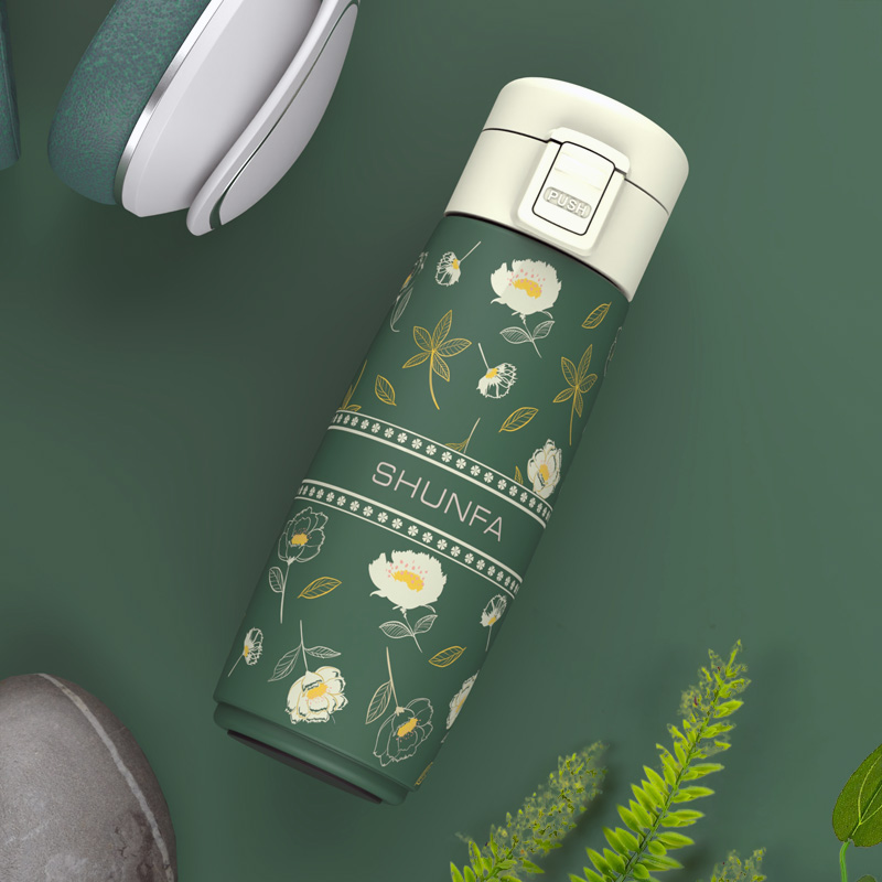 顺发3D图案304不锈钢智能保温杯