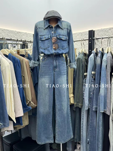 欧洲站2025秋冬新款时尚复古牛仔连体裤休闲百搭柔软细腻面料女装