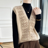 女宽松打底羊毛衫 100%羊绒针织马甲开衫 工厂直销 2024秋冬新款