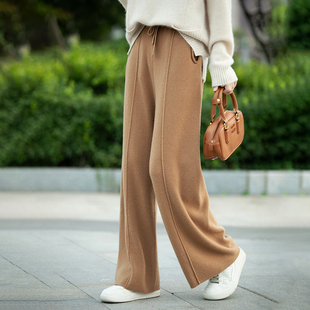 【工厂直销】100%羊毛女款中缝宽松阔腿裤休闲针织加兜秋冬羊绒裤
