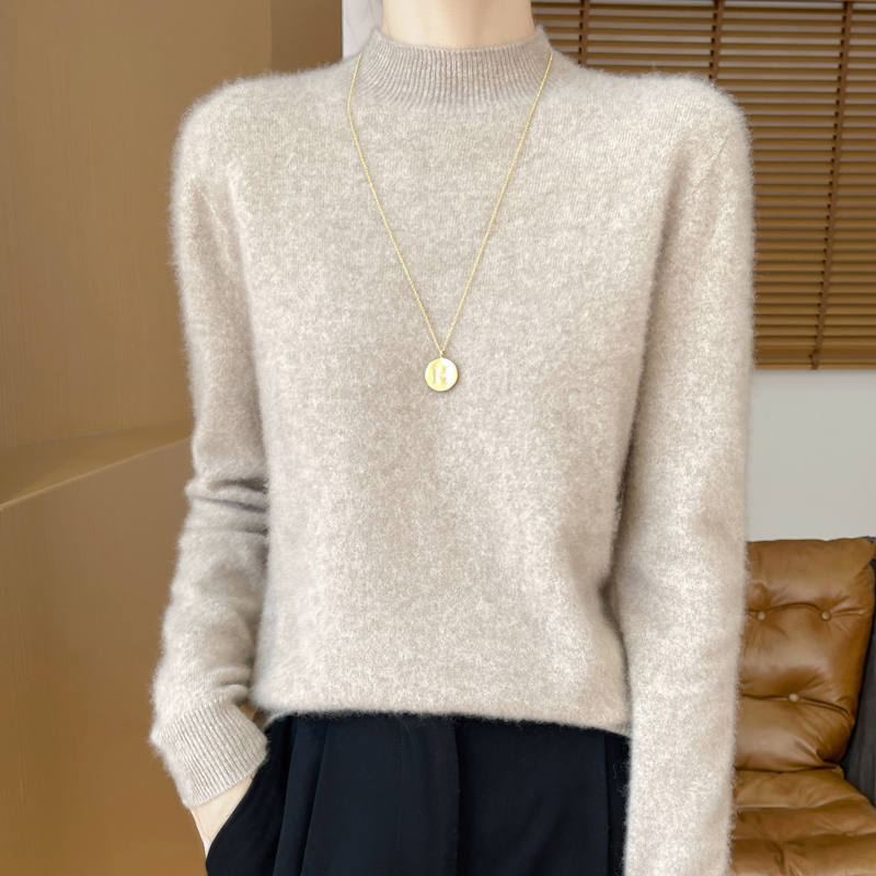 【工厂直销】一线成衣100%纯羊绒半高圆领新毛衣打底针织羊毛衫女