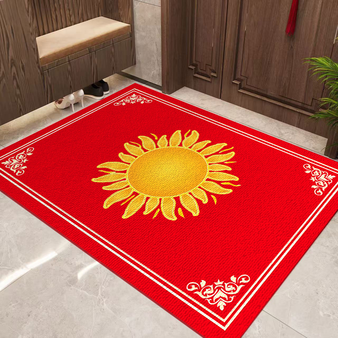 新中式入户地垫红色喜庆太阳垫