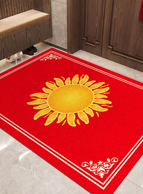 加厚圈绒入户地垫红色喜庆进门入户地垫门口黄色阳光卧室太阳地毯
